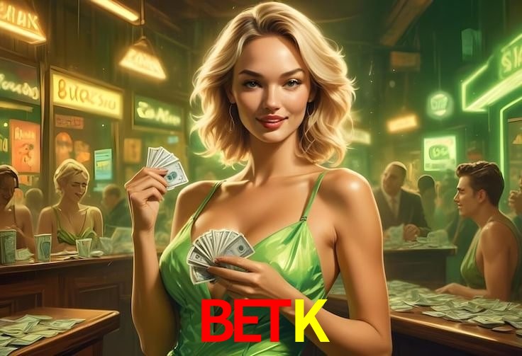 Una escena digital vívida inspirada en casino con BETK mostrado prominentemente, luces brillantes, fichas, cartas y acentos dorados.